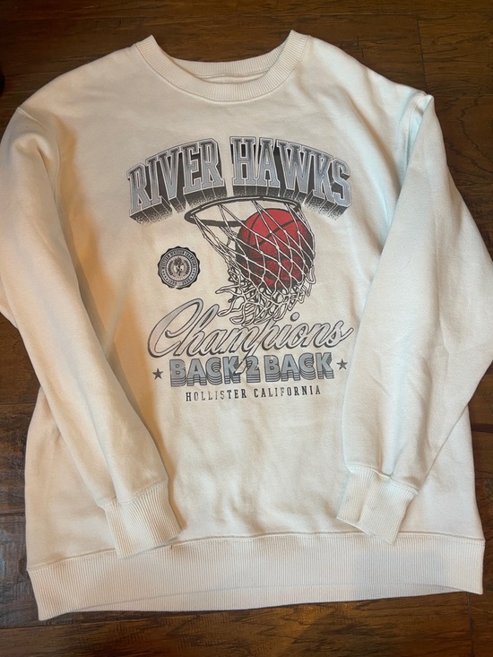 Hollister Other - Hollister Sweatshirt Mens Large White River Hawks Basketball Fleece Graphic